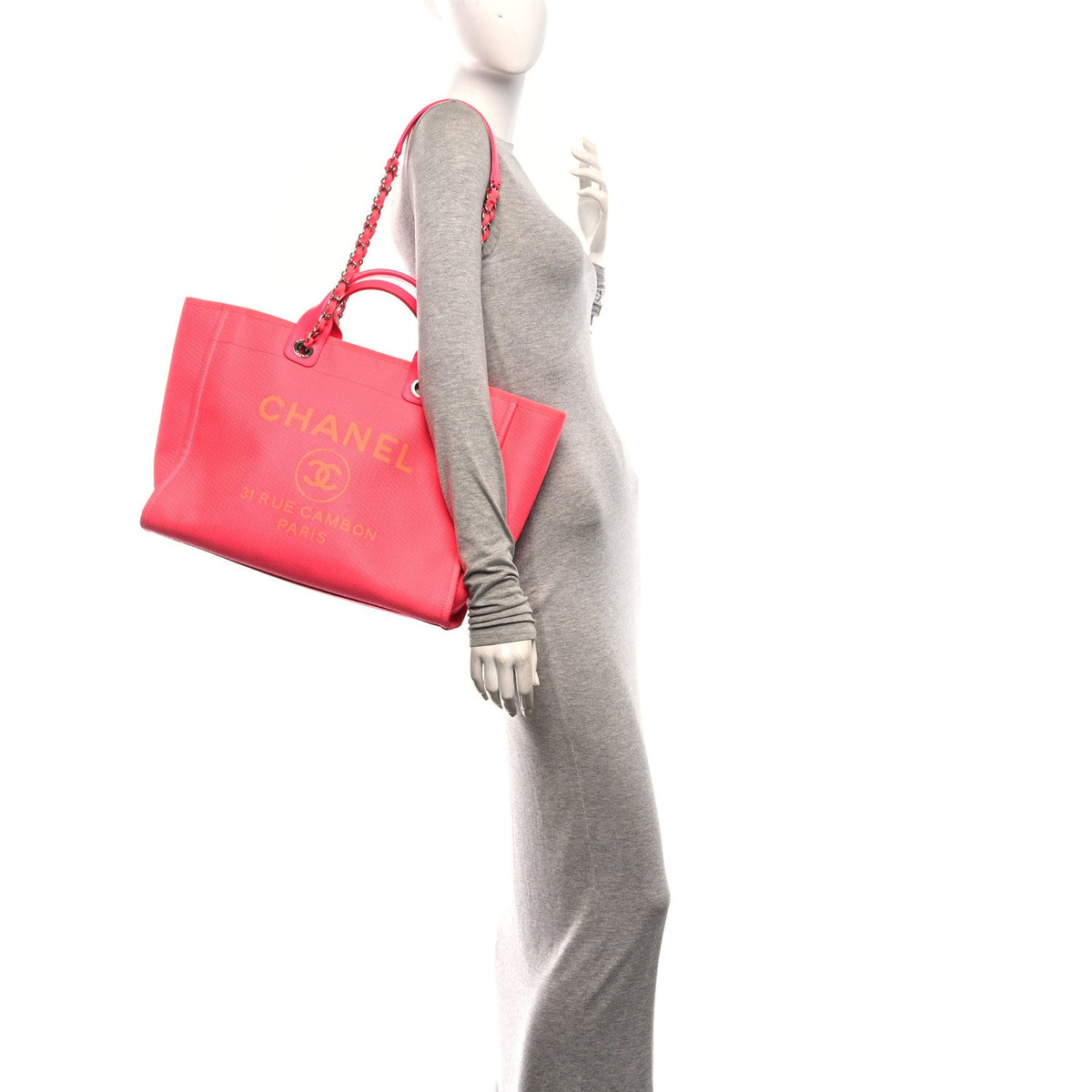 Mixed Fibers Calfskin Medium Deauville Tote Pink Orange