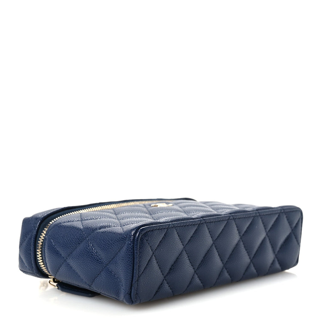 Caviar Quilted Top Handle Slim Vanity With Chain Navy