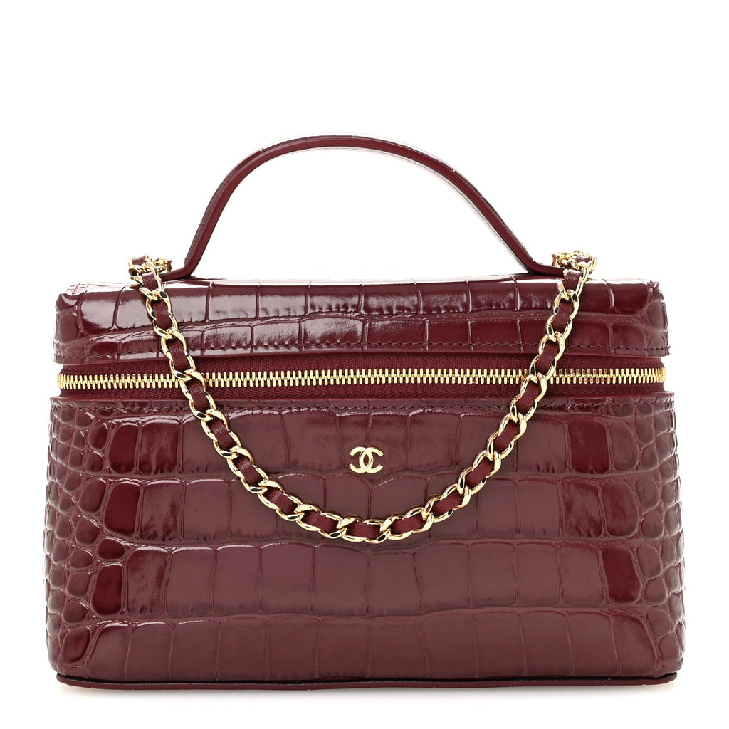 Calfskin Crocodile Embossed Crococo Exoticoco Vanity With Chain Dark Burgundy