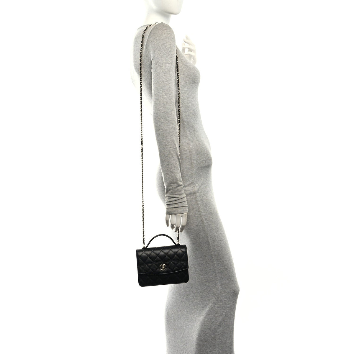 Caviar Quilted Trendy Handle Clutch With Chain Black