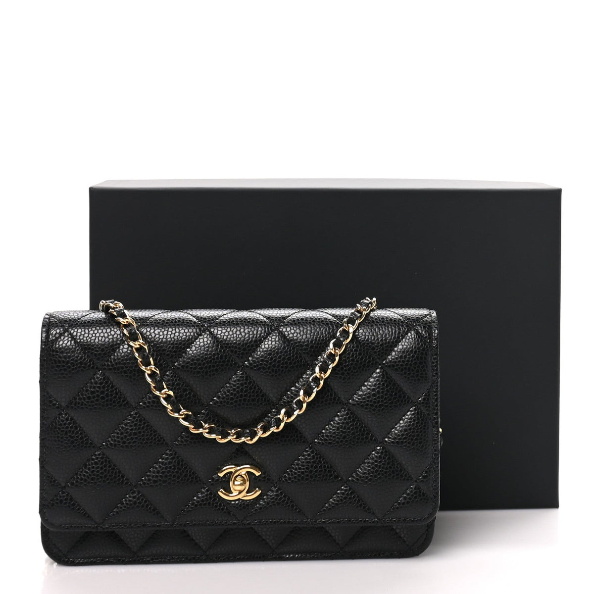 Caviar Quilted CC Turnlock Wallet On Chain WOC Black