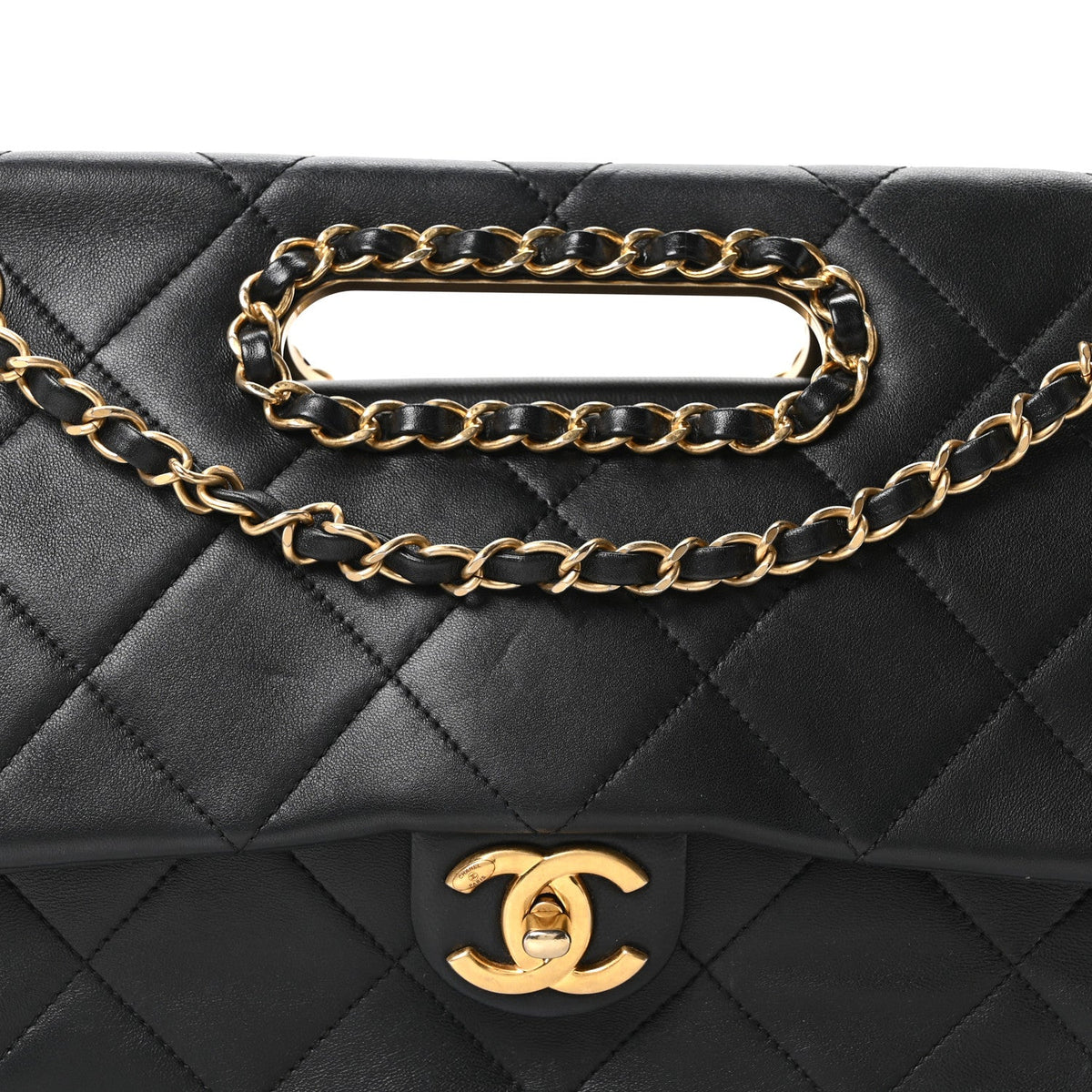 Lambskin A Real Catch Flap Bag Black