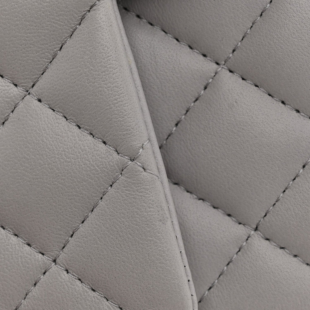Lambskin Quilted Mini Top Handle Rectangular Flap Grey