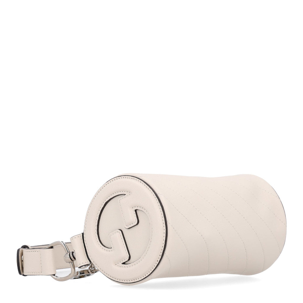 Sakai Be Green Calfskin Diagonal Stitched Mini Blondie Barrel Shoulder Bag Mystic White