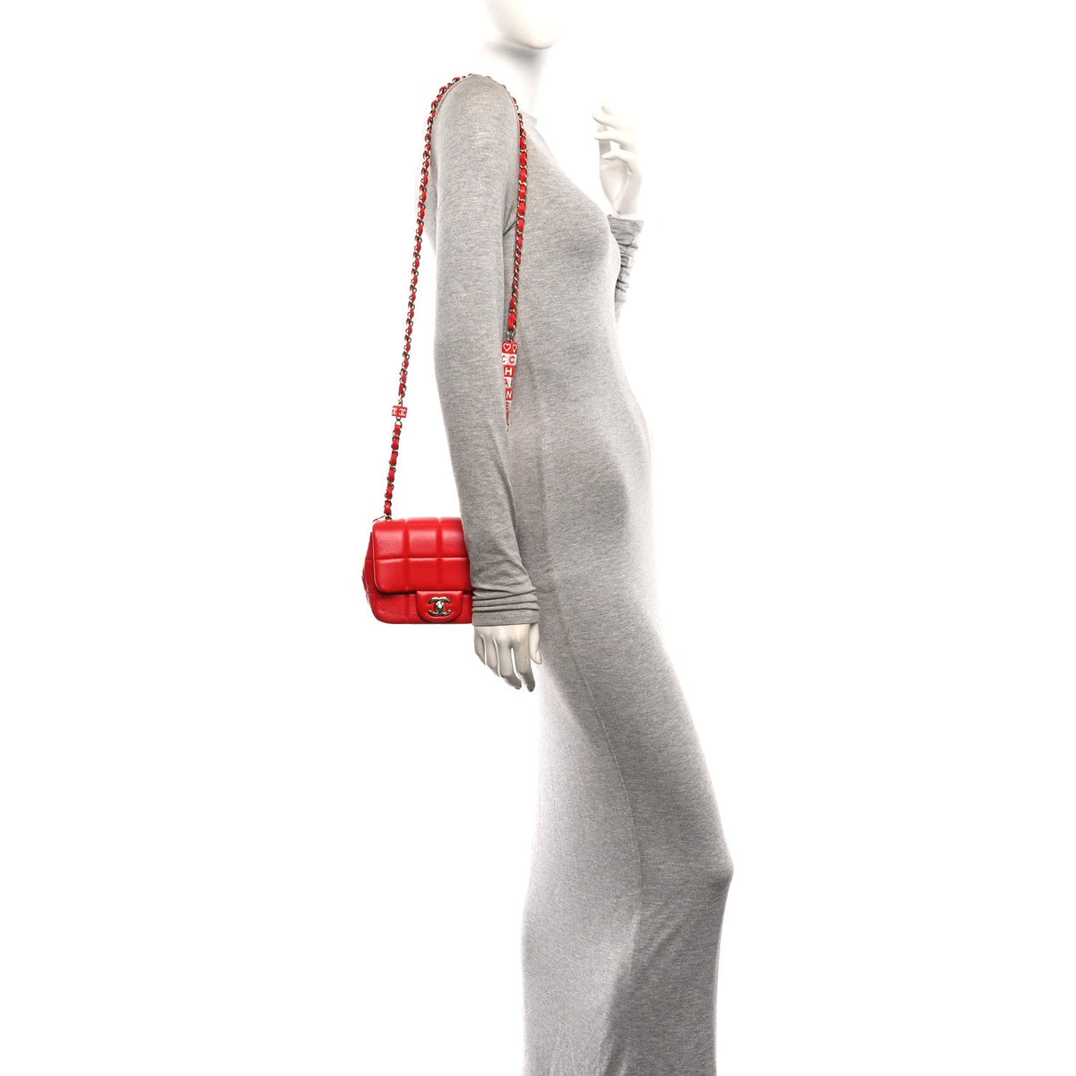 Lambskin Resin Crystal Square Quilted Monacoco Mini Flap Red
