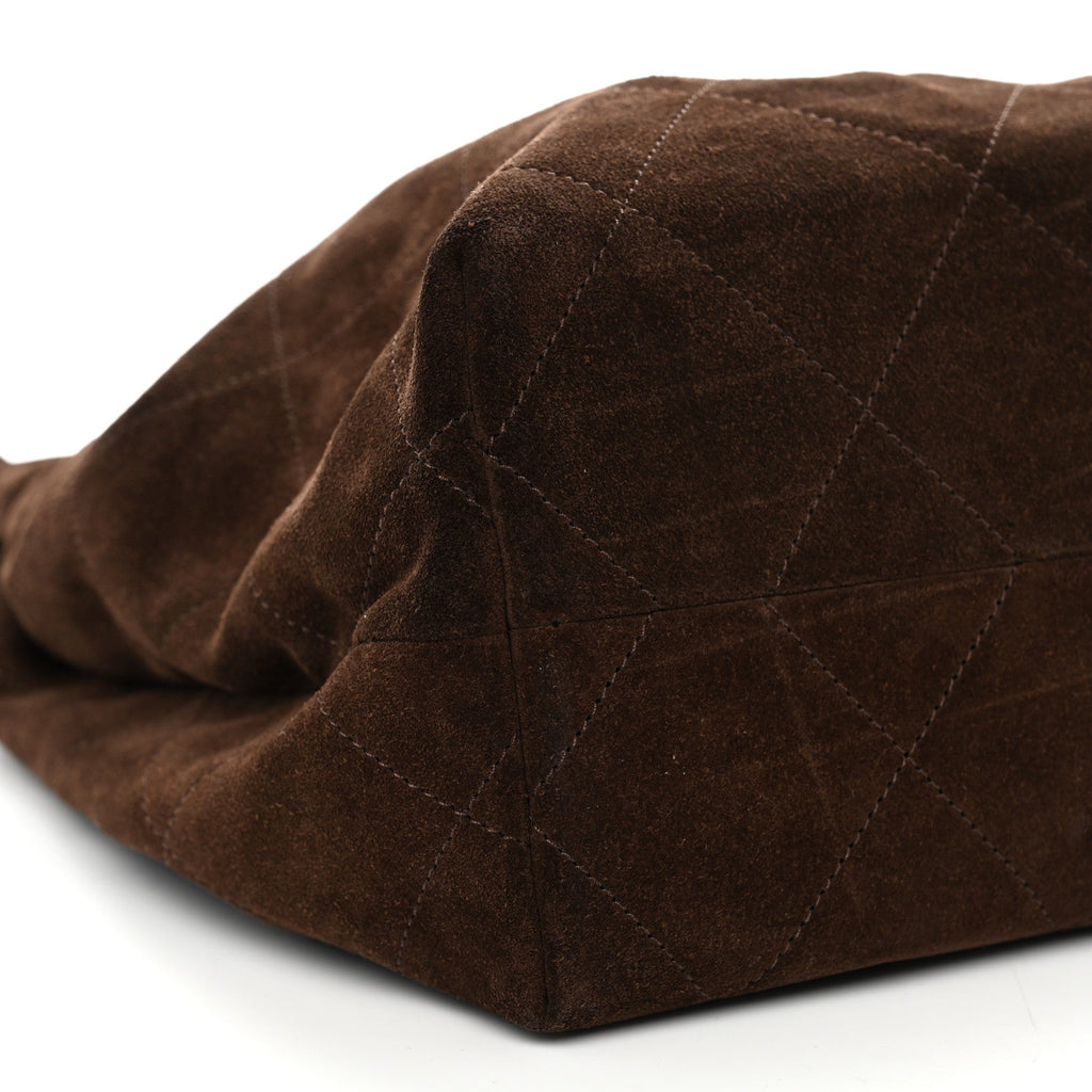 Suede Calfskin Lambskin Quilted Large Maxi Hobo Dark Brown