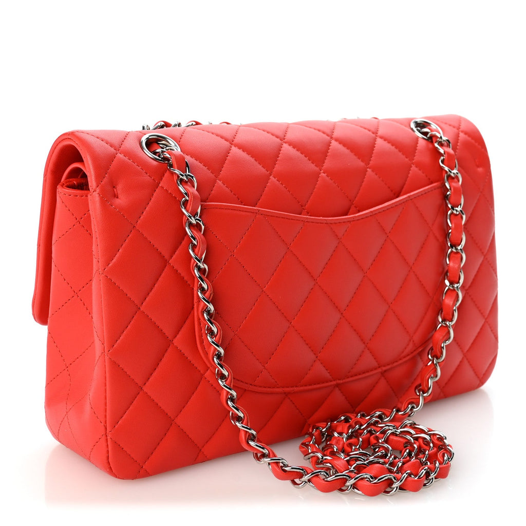 Lambskin Quilted Medium Double Flap Red