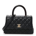 Caviar Quilted Lizard Embossed Mini Coco Handle Flap  Black