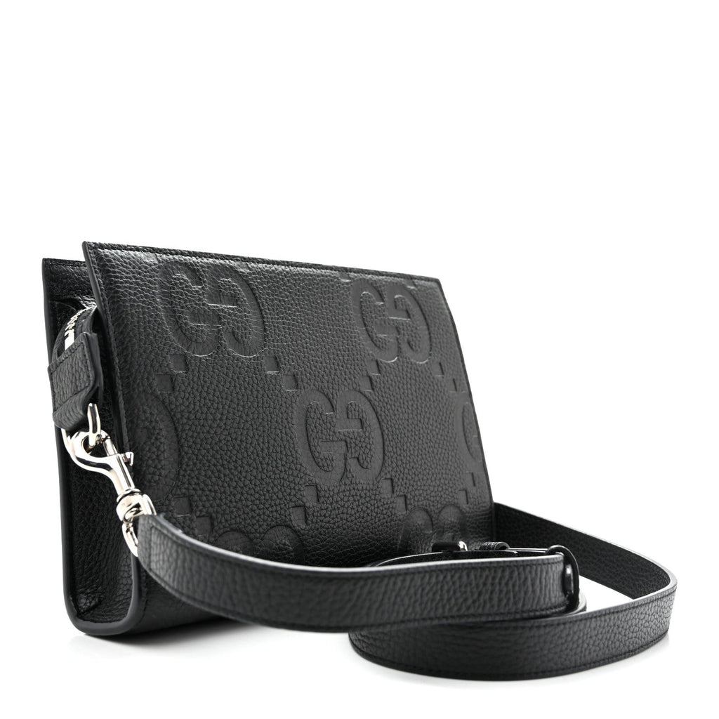 Monogram Jumbo GG Textured Dollar Calfskin Crossbody Bag Black