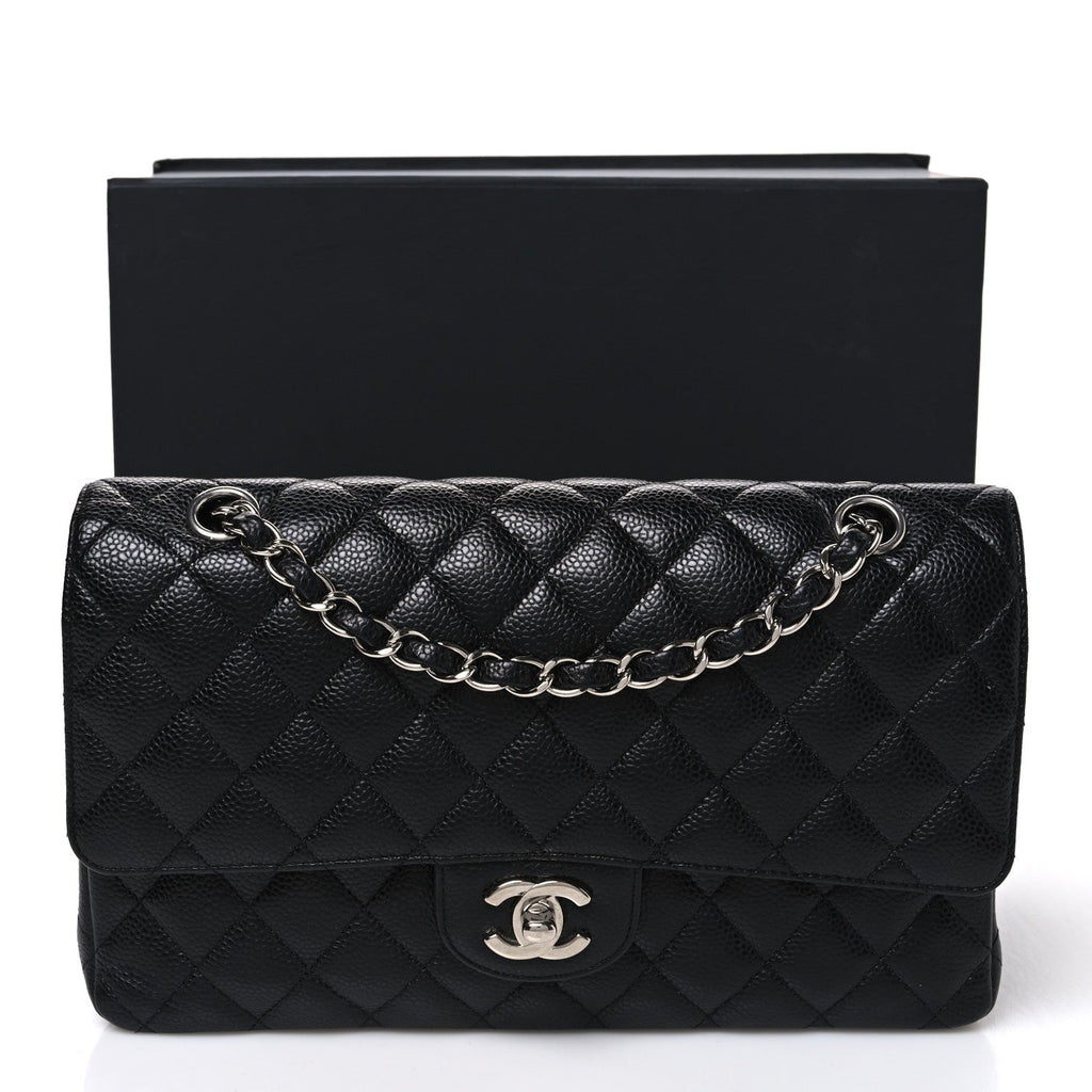 Caviar Quilted Medium Double Flap Black