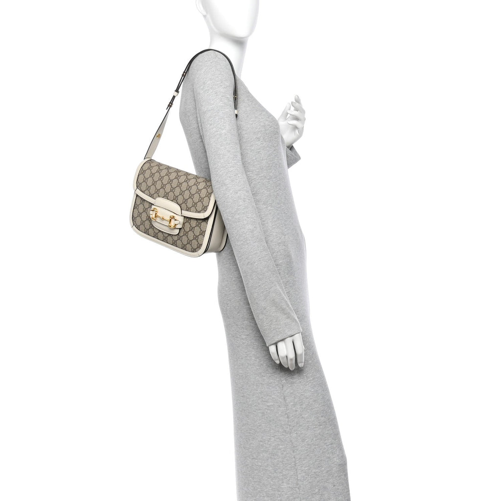 GG Supreme Monogram Horsebit 1955 Shoulder Bag Beige Mystic White
