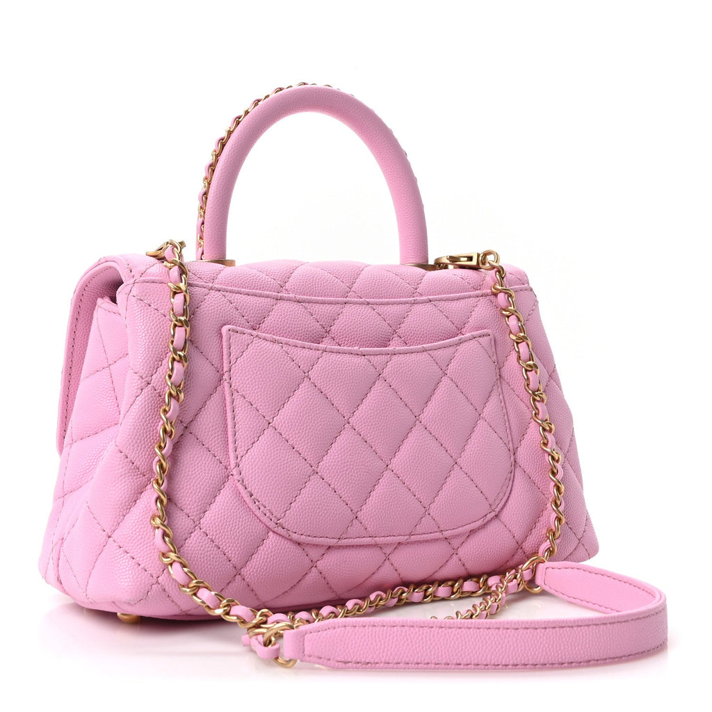 Caviar Quilted Mini Coco Chain Handle Flap Pink
