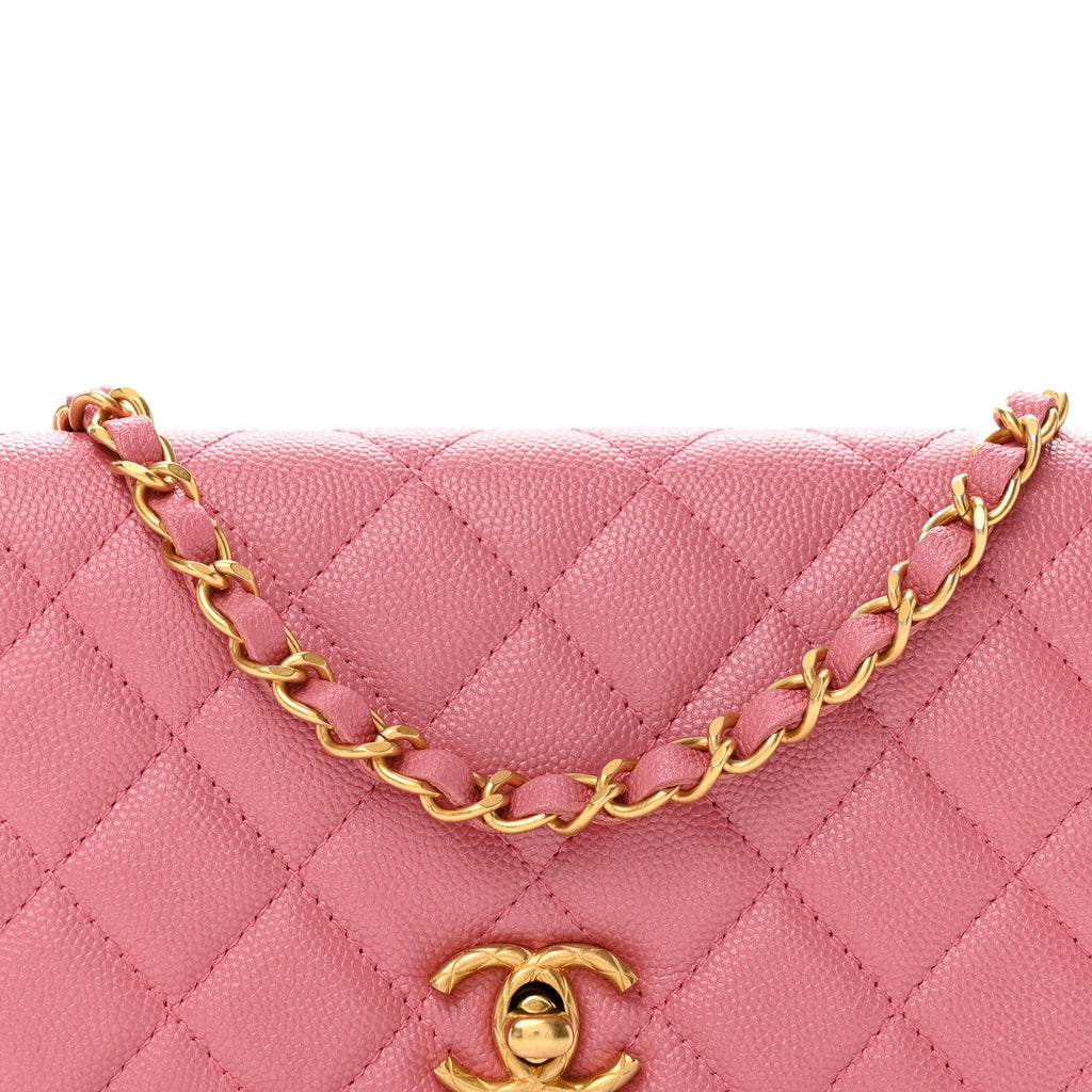 Caviar Quilted CC Turnlock Wallet On Chain WOC Pink