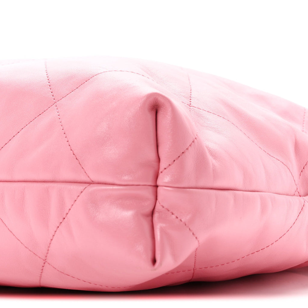 Shiny Calfskin Quilted Chanel 22 Drawstring Bag Pink