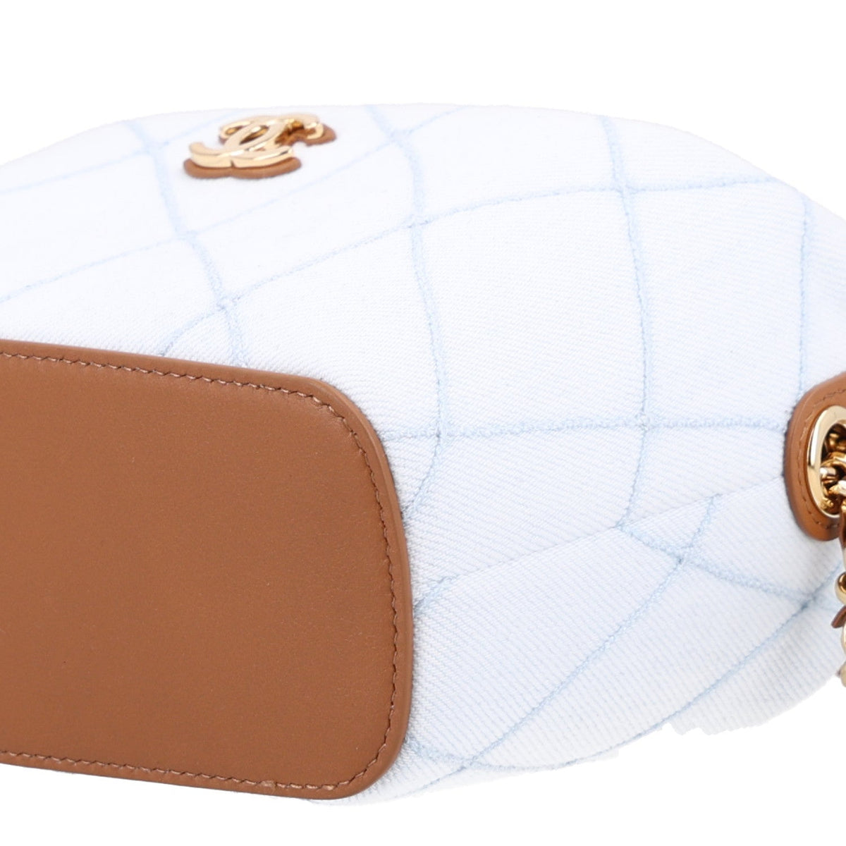 Denim Calfskin Quilted Coco Beach Top Handle Long Vanity Blue Brown