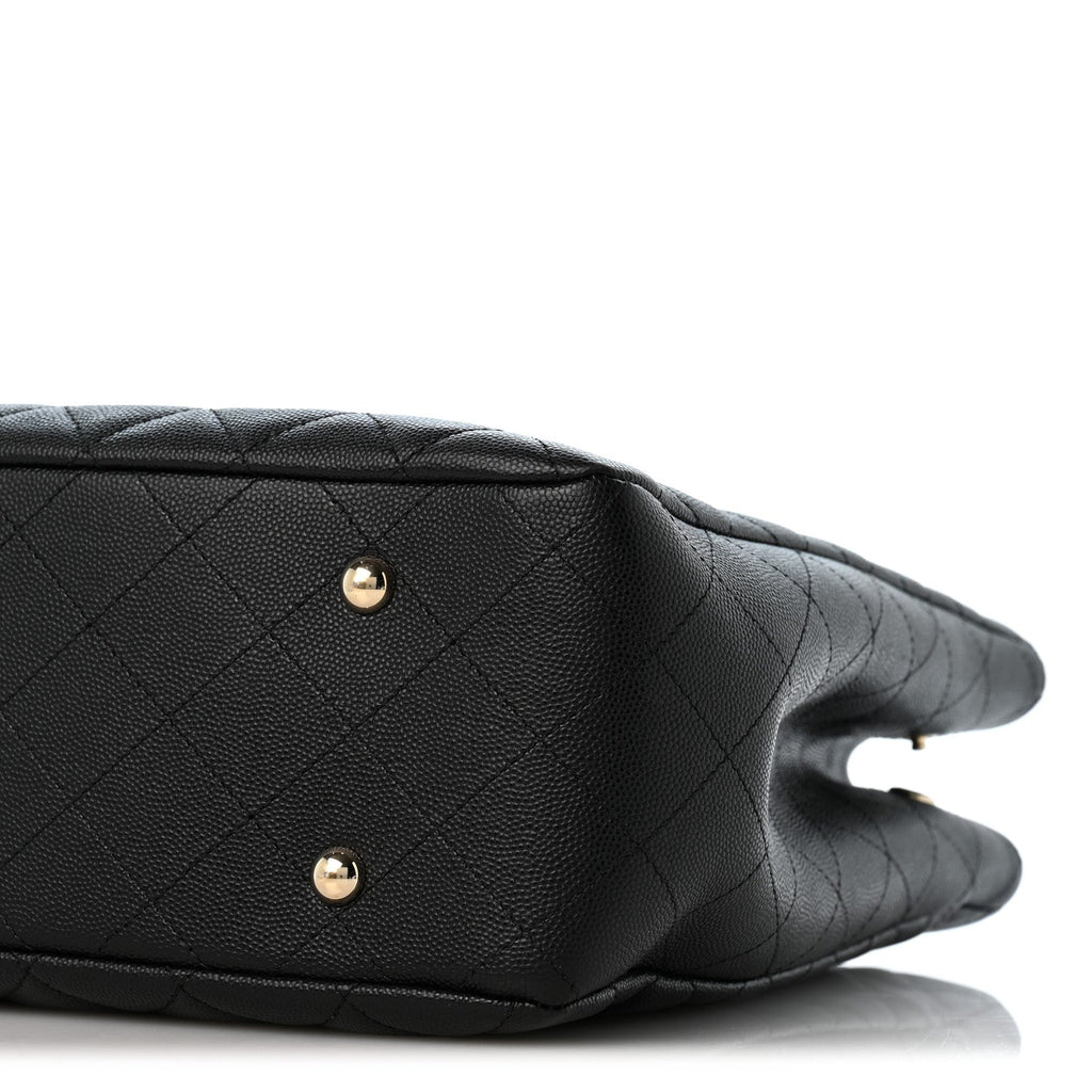 Caviar Quilted Large Shopping Tote Black