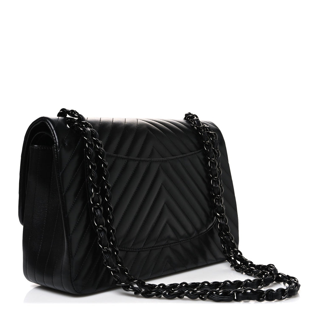 Lambskin Chevron Quilted Jumbo Double Flap So Black
