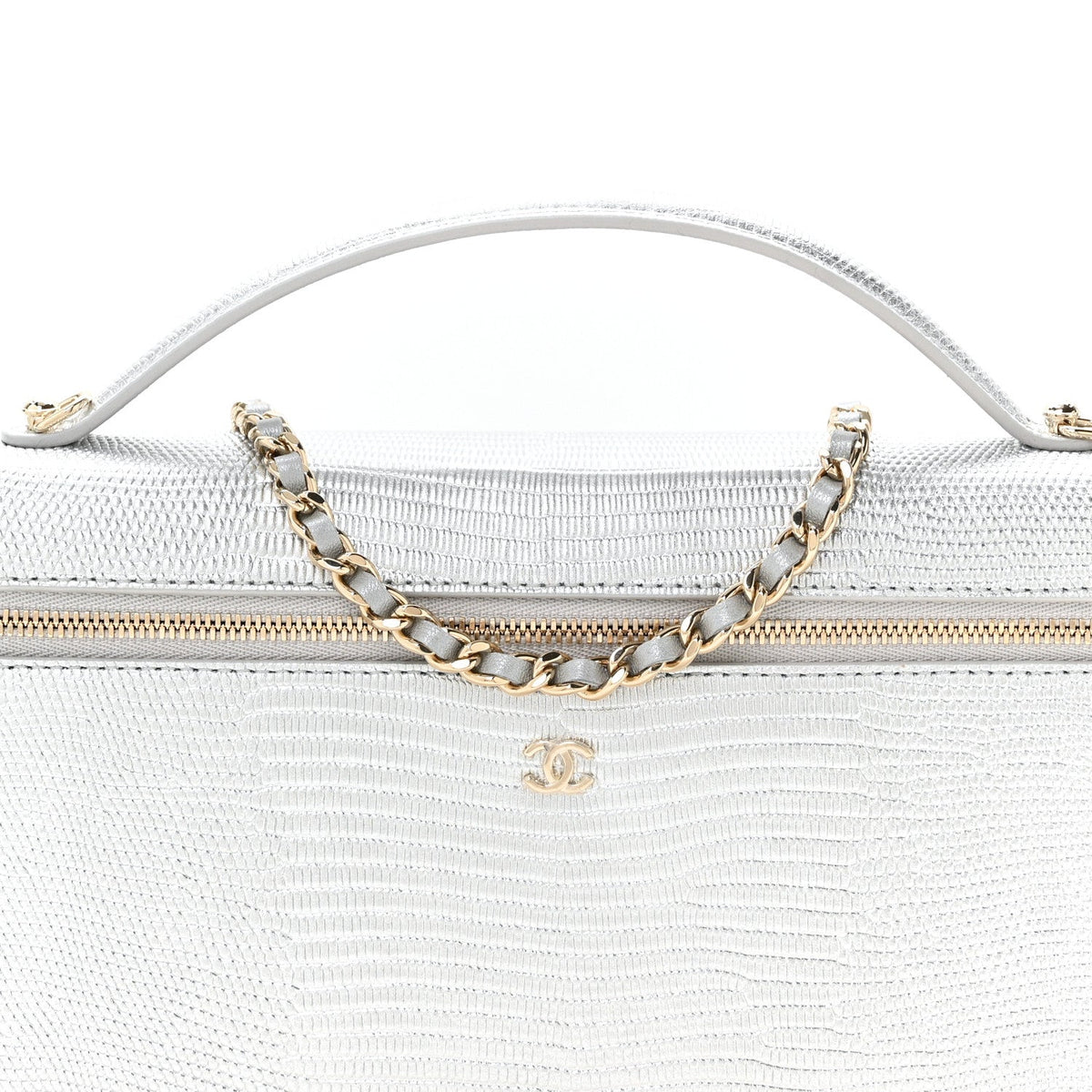 Lizard Embossed Calfskin Exoticoco Long Vanity With Chain Silvery