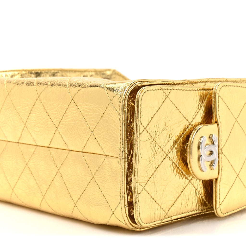 Metallic Aged Calfskin Mini Chanel 25 Handbag Gold
