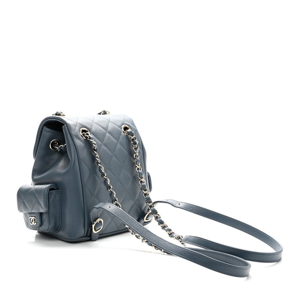 Shiny Caviar Quilted Small Cargo Duma Backpack Blue