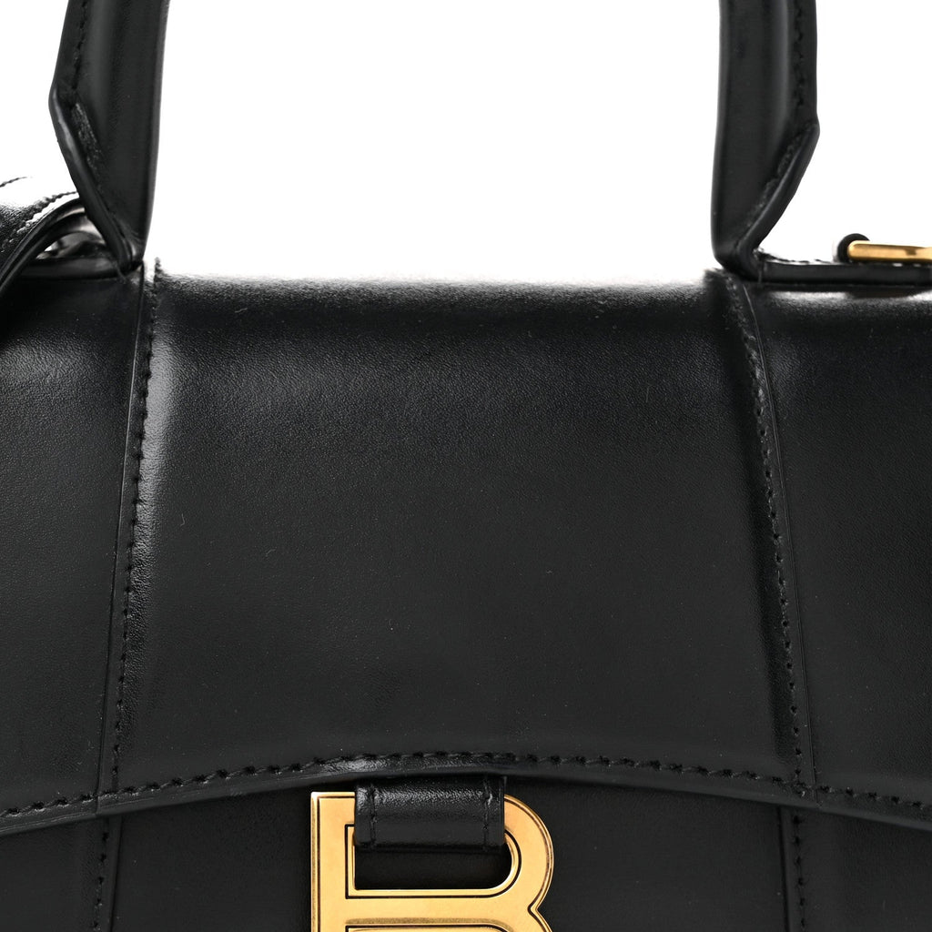 Shiny Box Calfskin Hourglass Top Handle Bag XS Black