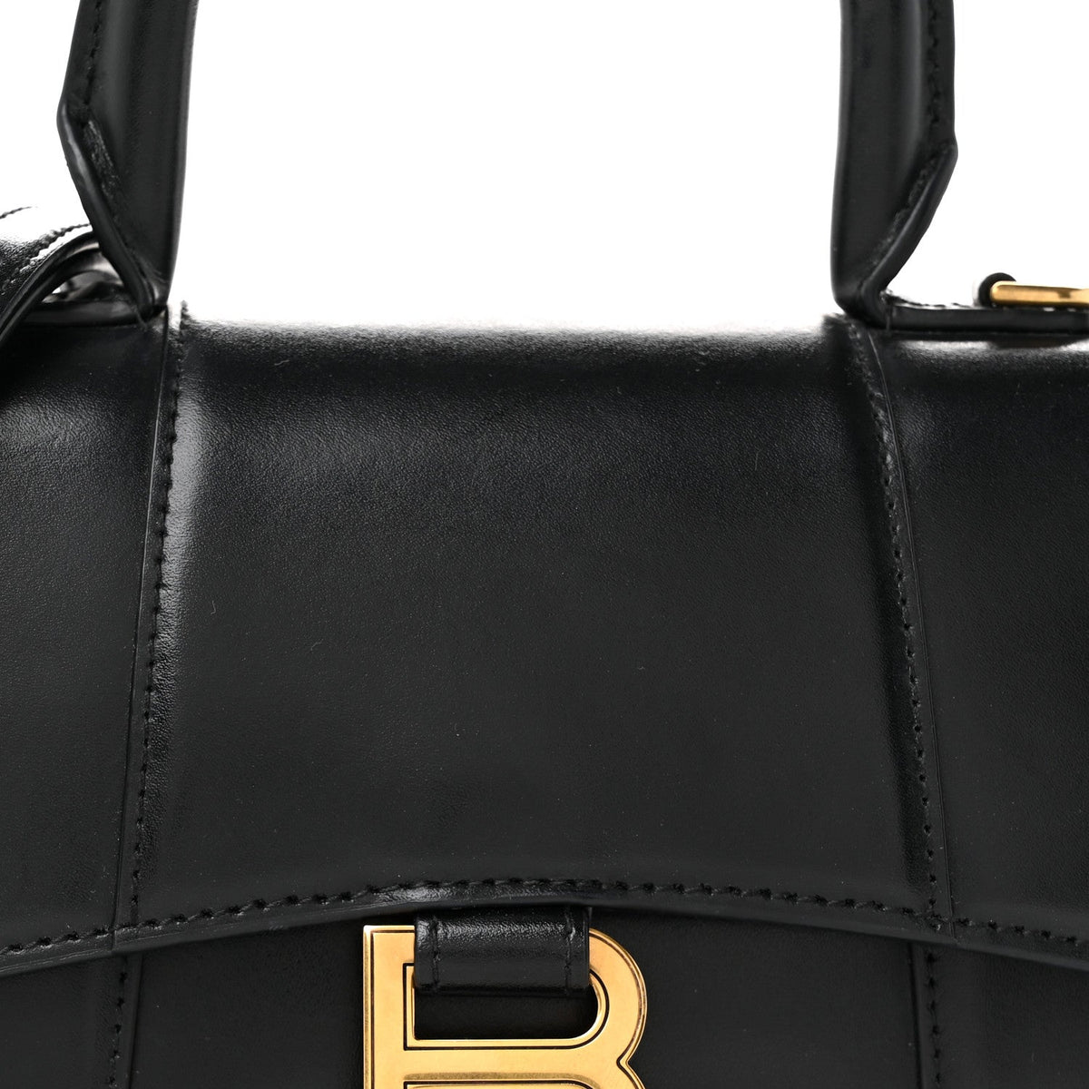 Shiny Box Calfskin Hourglass Top Handle Bag XS Black