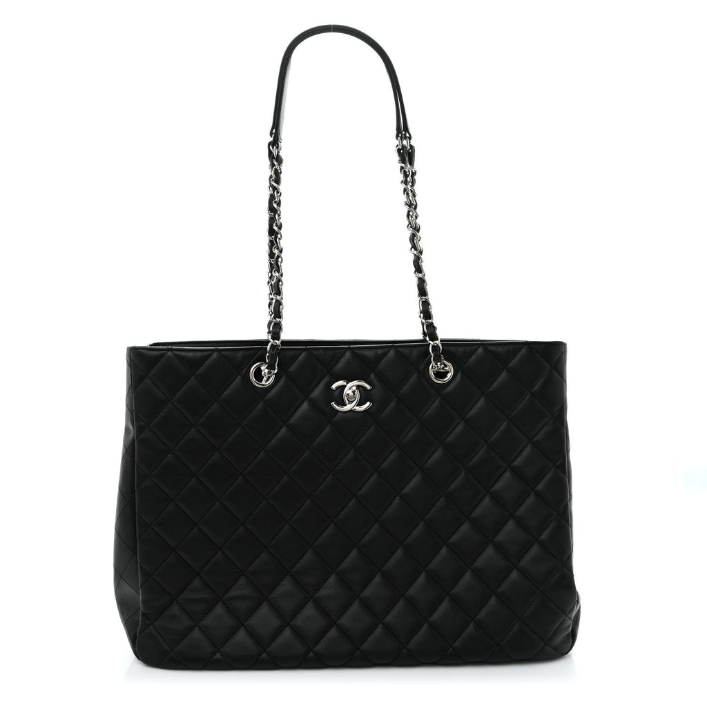 Calfskin Quilted Large Classic Shopping Tote  Black
