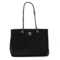 Calfskin Quilted Large Classic Shopping Tote  Black