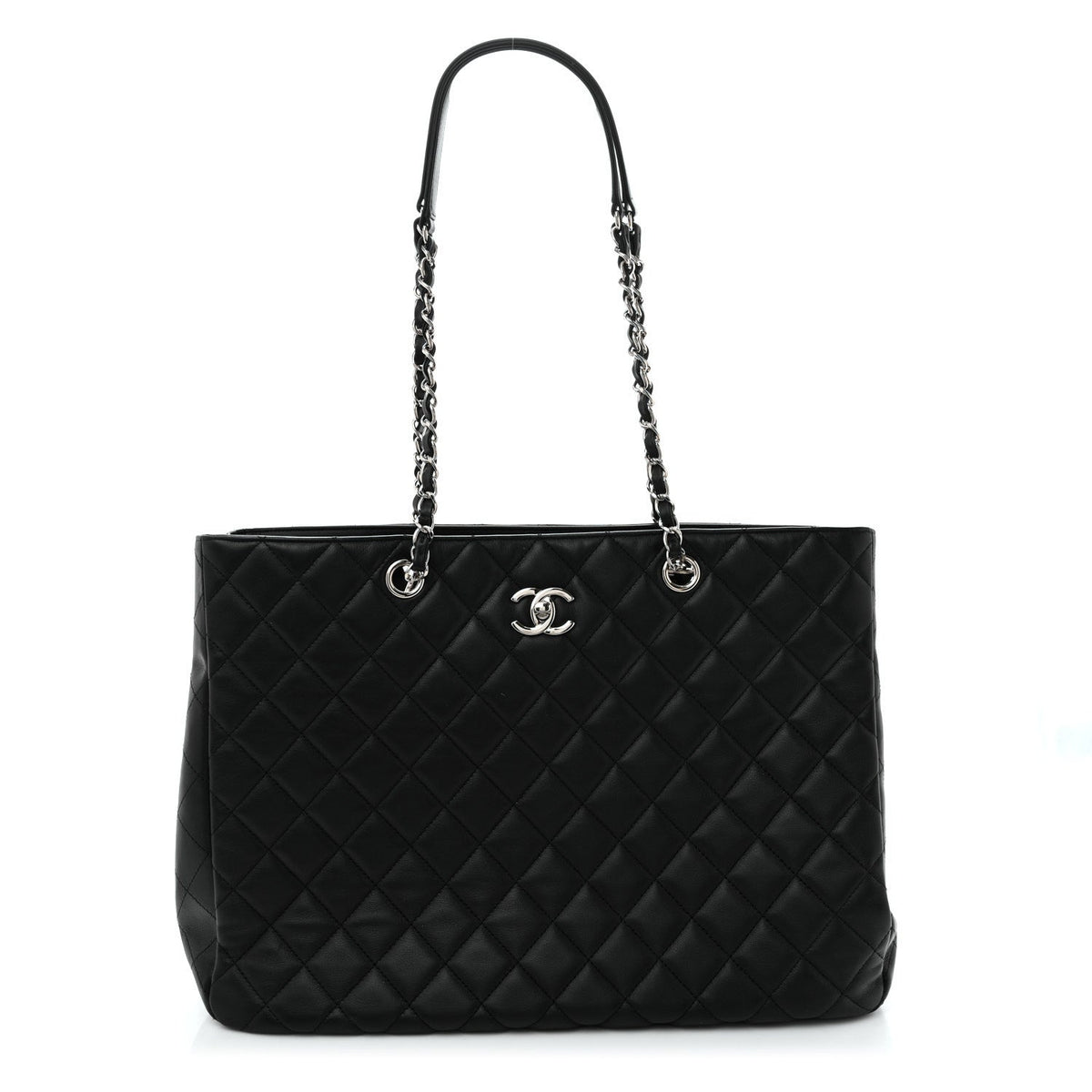 Calfskin Quilted Large Classic Shopping Tote  Black