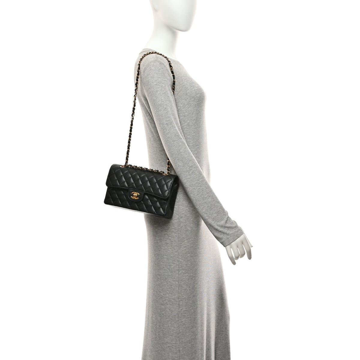 Caviar Quilted Small Double Flap Black