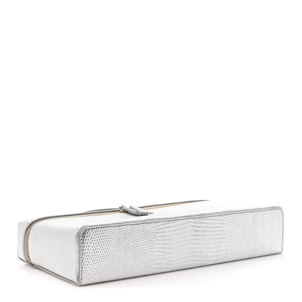 Lizard Embossed Calfskin Exoticoco Long Vanity With Chain Silvery