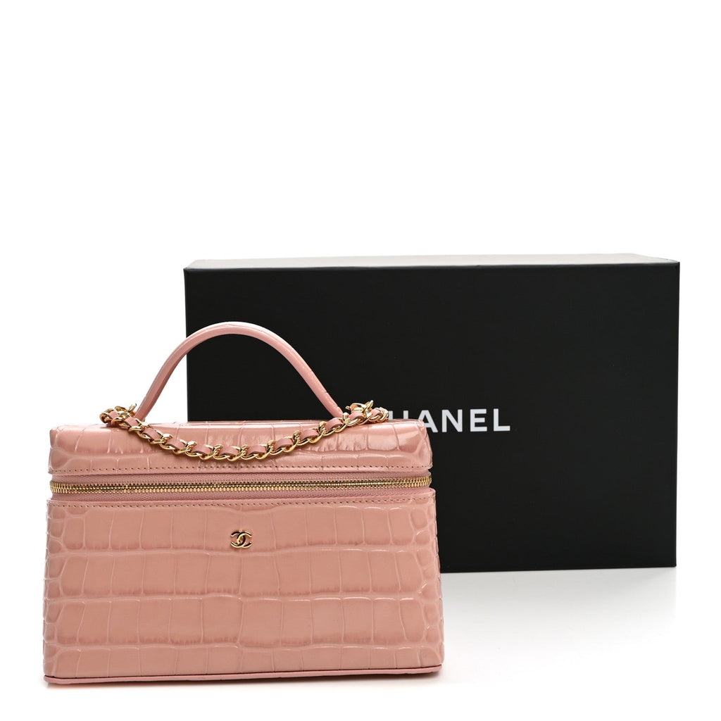 Calfskin Crocodile Embossed Crococo Exoticoco Vanity With Chain Light Pink