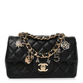 Lambskin Quilted Mini Coco Charms Rectangular Flap Black