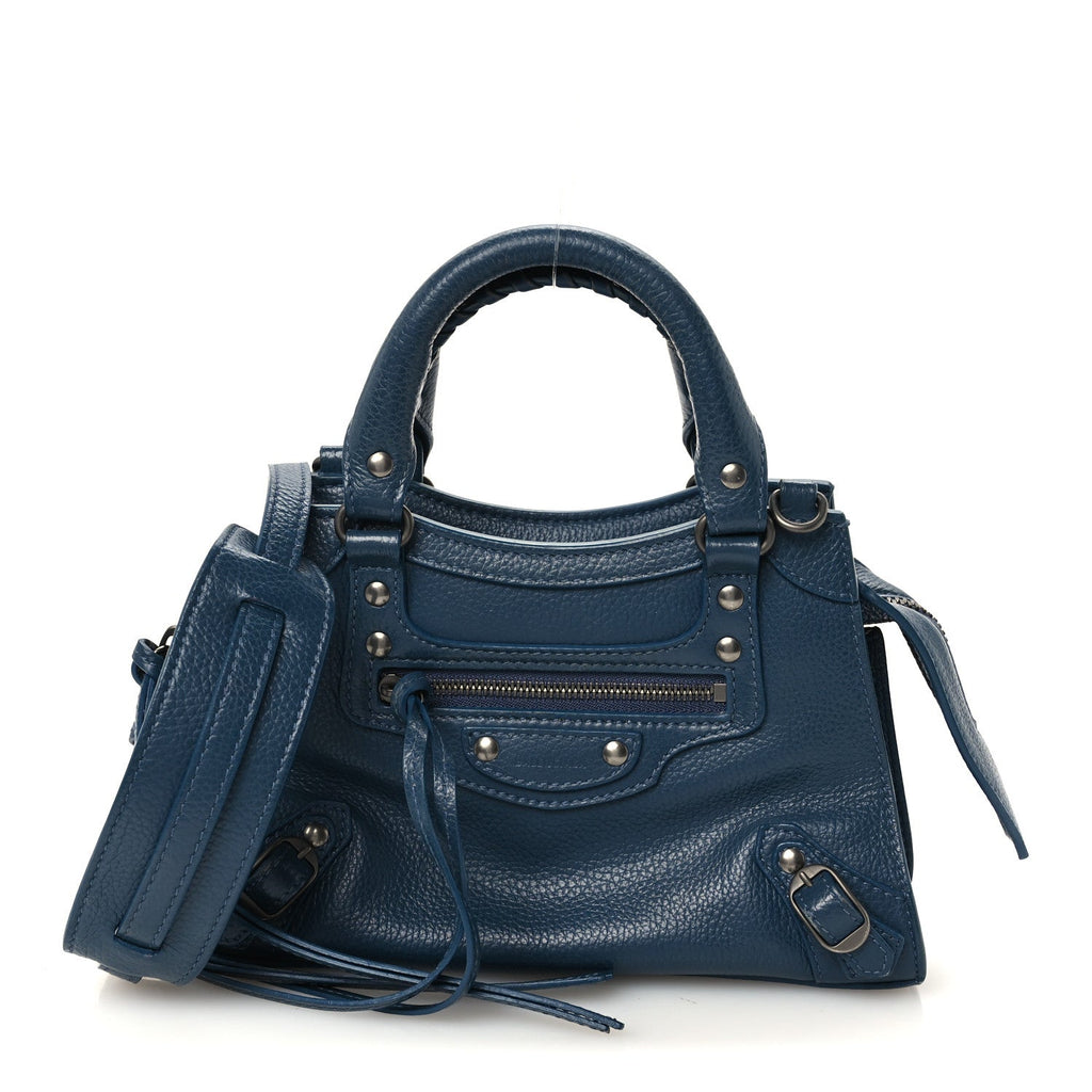 Grained Calfskin Neo Classic Silver Hardware Mini City Petrol Blue