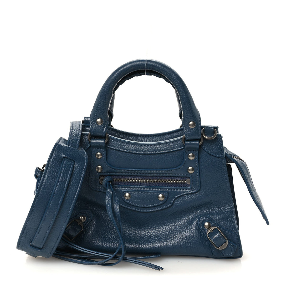 Grained Calfskin Neo Classic Silver Hardware Mini City Petrol Blue