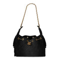 Washed Denim Quilted Small Chanel 25 Handbag Black