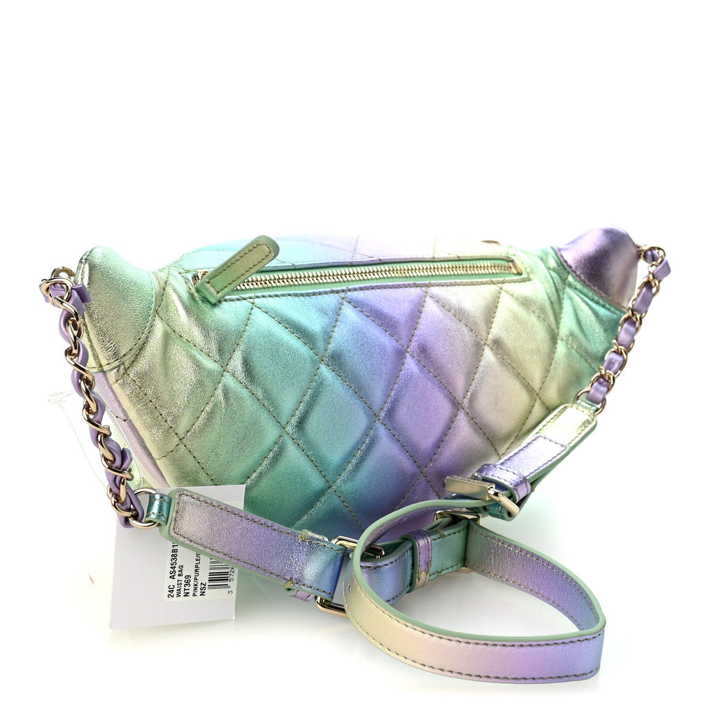 Gradient Metallic Lambskin Quilted Walking Mood Waist Bag Fanny Pack Pink Purple Green