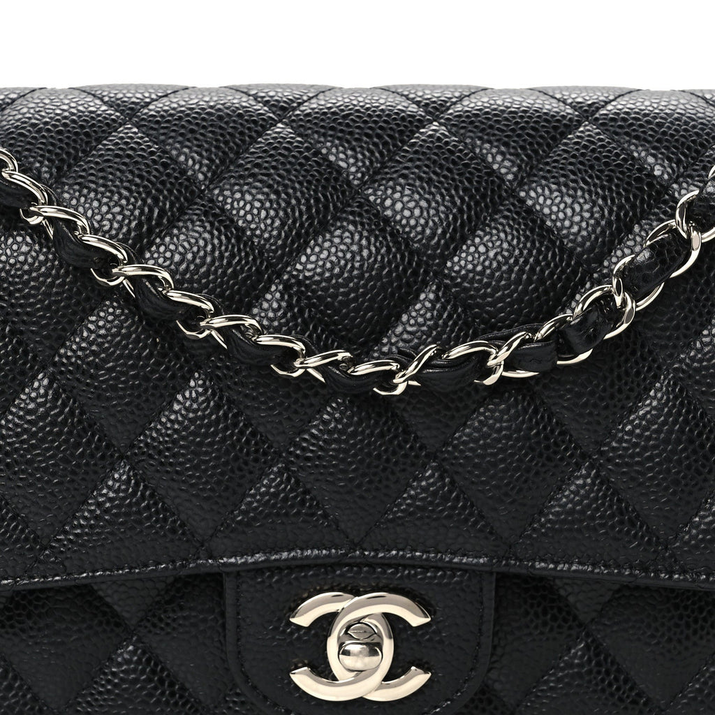 Caviar Quilted Medium Double Flap Black