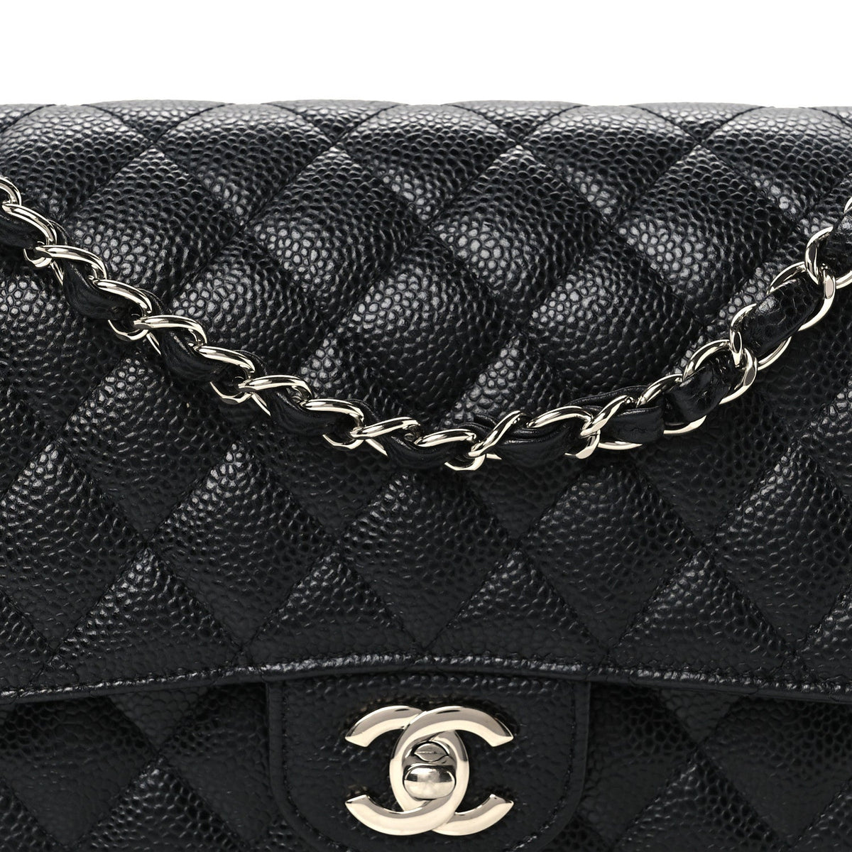 Caviar Quilted Medium Double Flap Black