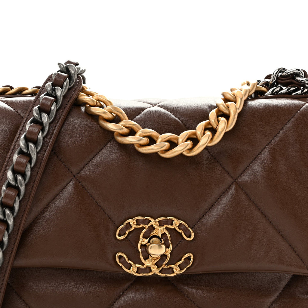 Lambskin Quilted Medium Chanel 19 Flap Dark Brown