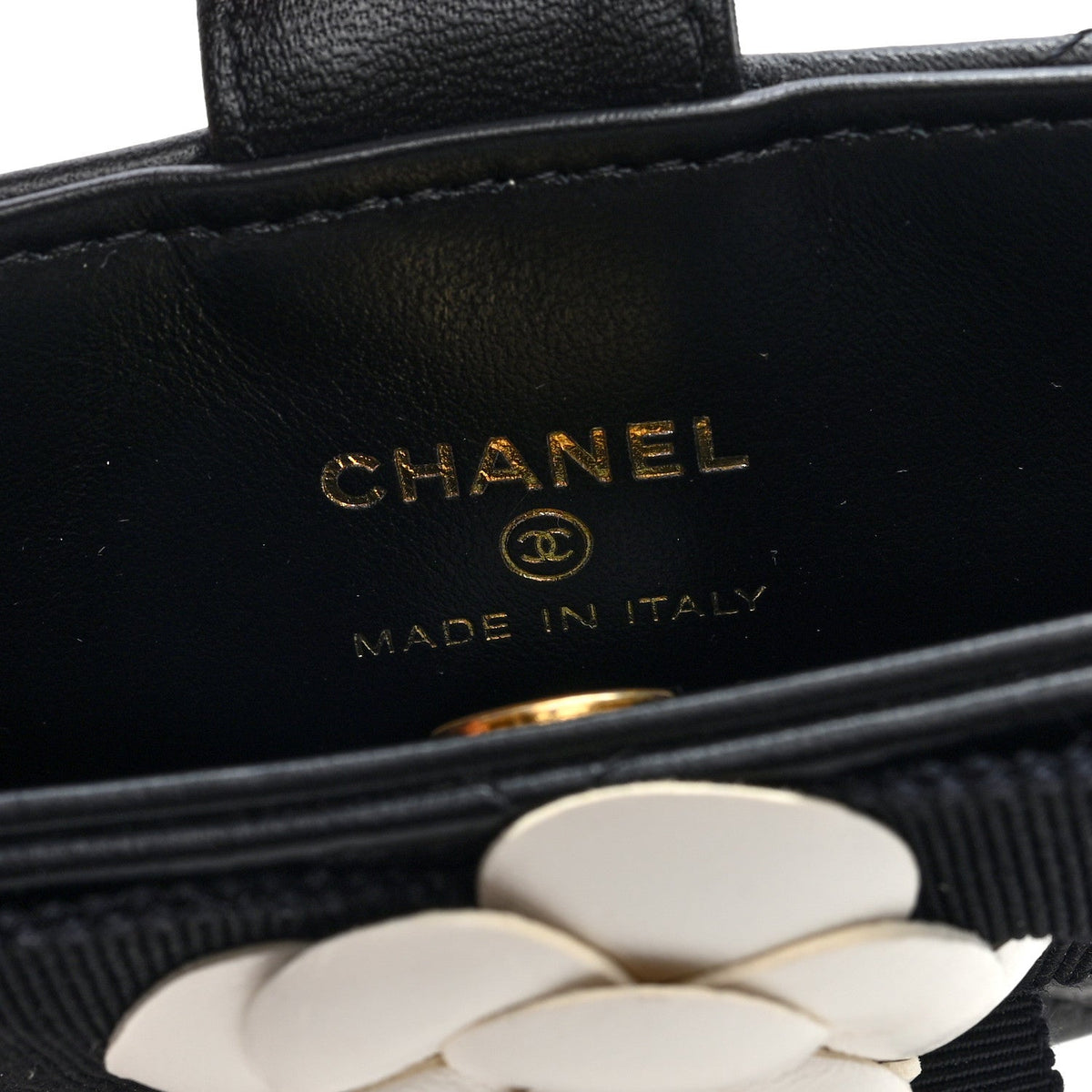 Lambskin Quilted Round Camellia Mini Clutch Black