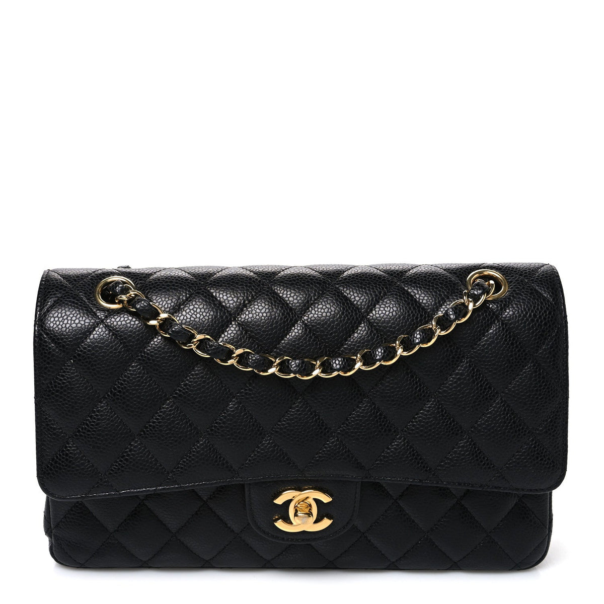Caviar Quilted Medium Double Flap Black