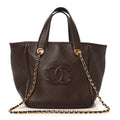 Calfskin Stitched Mini Shopping Tote  Dark Brown