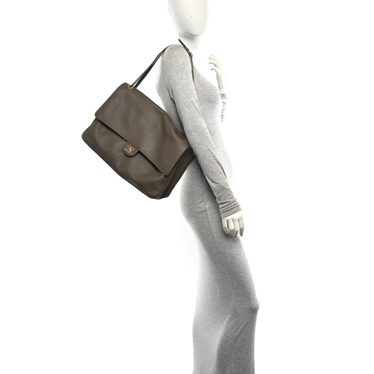 Grained Calfskin Souplissimo Maxi Flap Dark Khaki