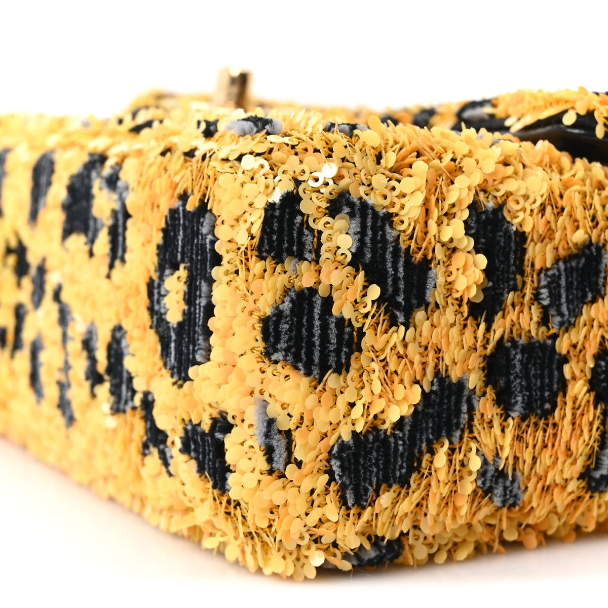 Sequin Mixed Fibers Leopard Print Mini Rectangular Flap Black Orange