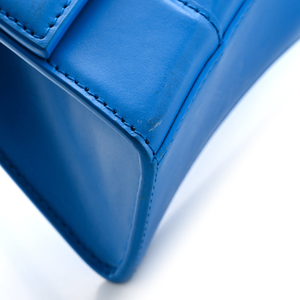 Shiny Box Calfskin Tonal B Hourglass Top Handle Bag XS Screen Blue