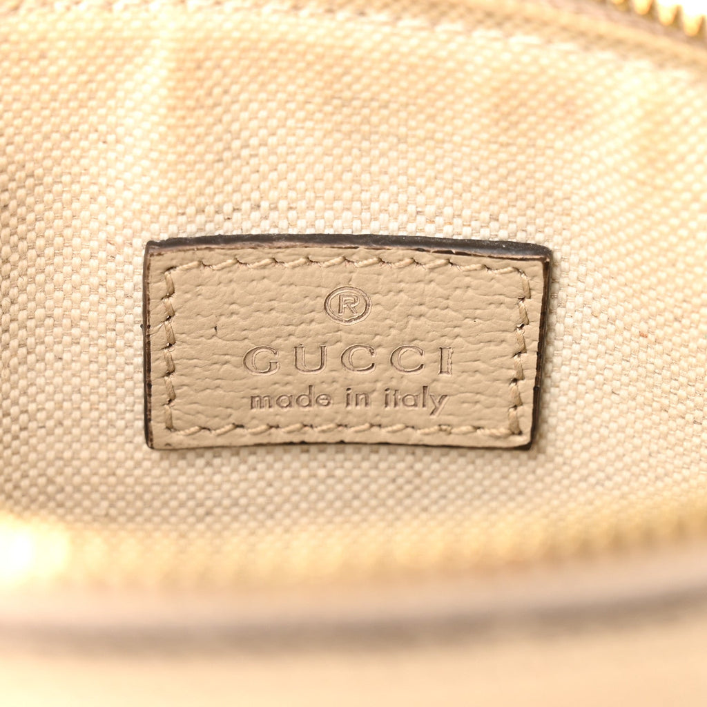 GG Supreme Monogram Textured Dollar Calfskin Web Super Mini Ophidia Top Handle Bowler Bag Beige Mystic White Oatmeal