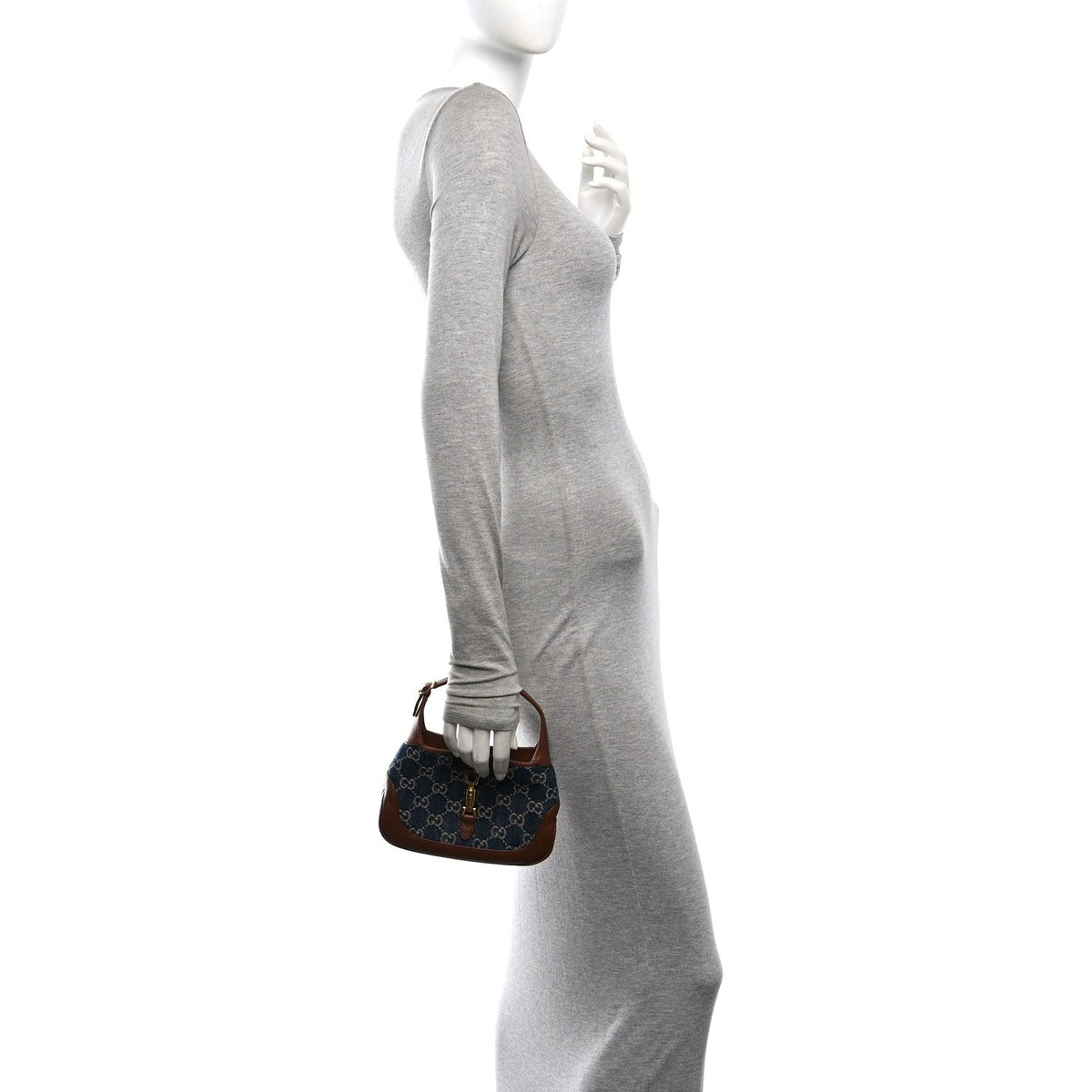 New Denim GG Monogram Calfskin Mini Jackie 1961 Hobo Blue Tea Cuir