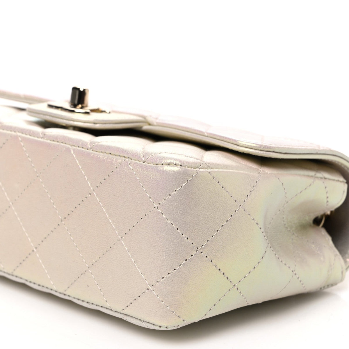Iridescent Lambskin Quilted Mini Rectangular Flap Ivory