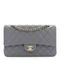 Caviar Quilted Medium Double Flap Grey